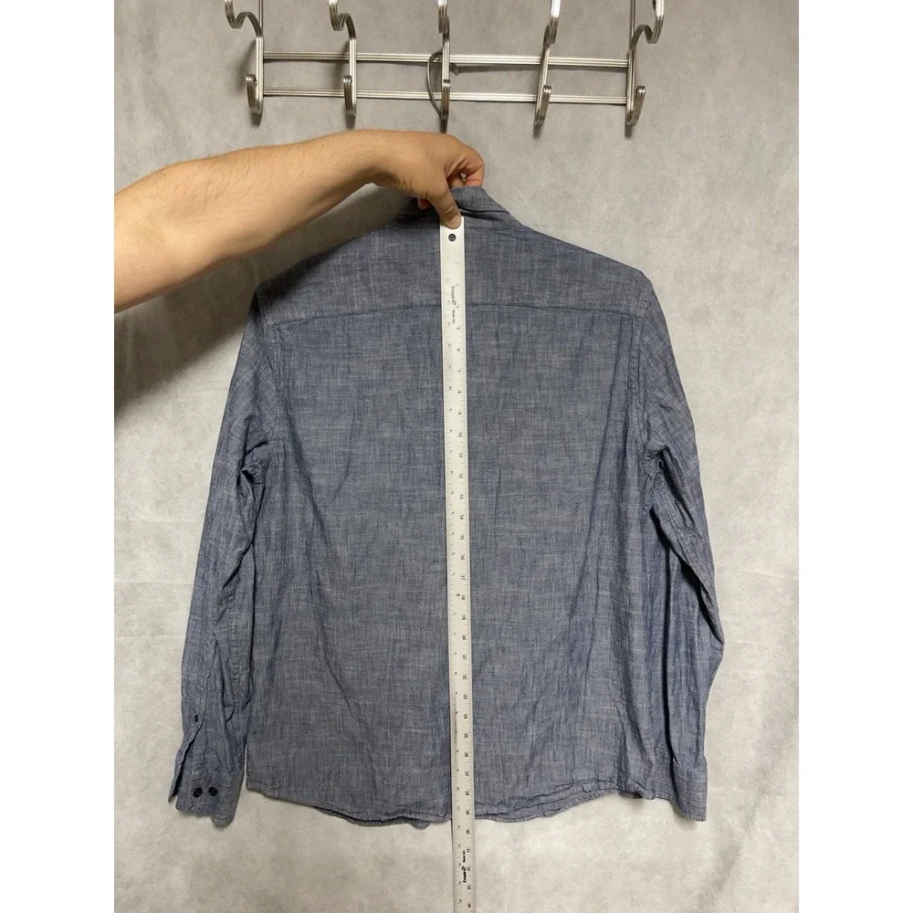 Banana Republic Shirt Men L Blue Chambray Untucked Slim Fit Button Up L/S Casual